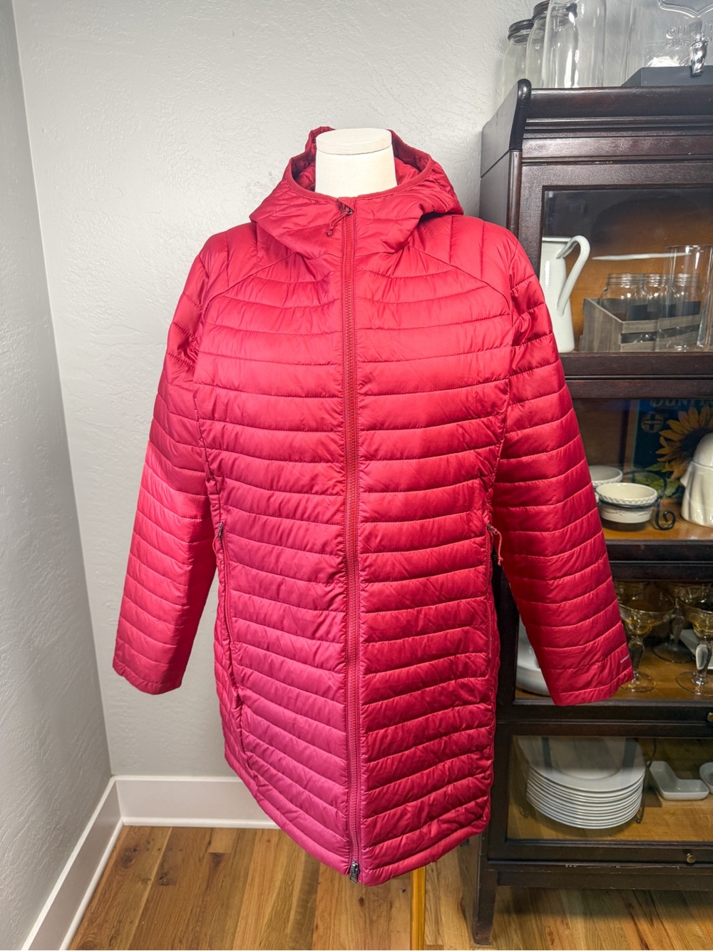 Columbia Red Hooded Omni-Heat Long Puffer Jacket Coat Plus Size 1X